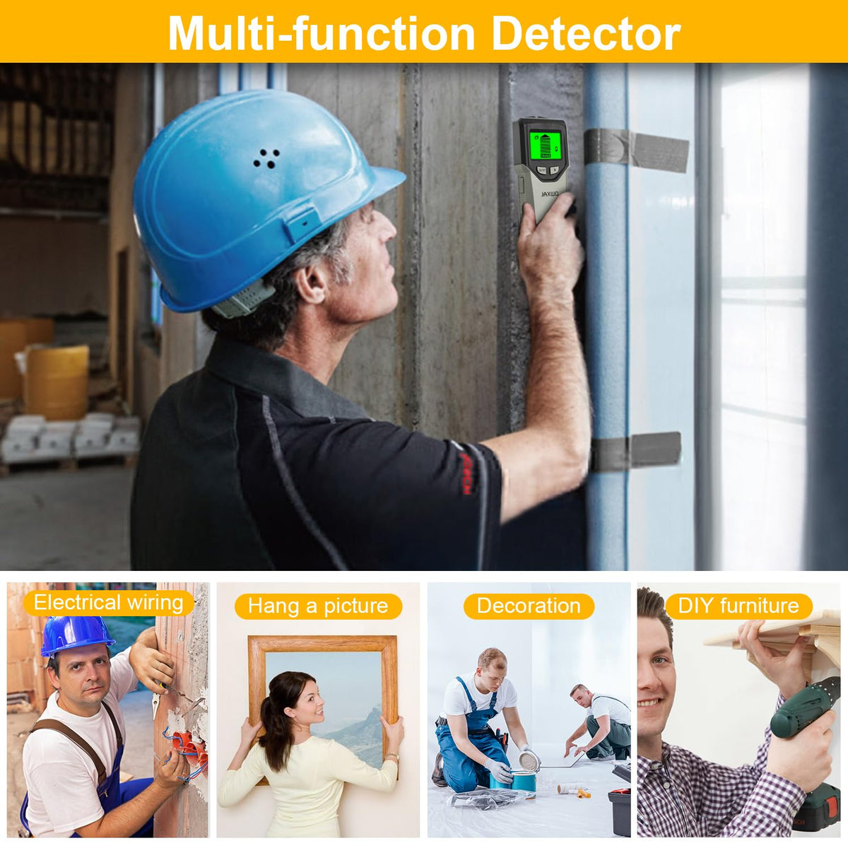 Stud Finder Wall Scanner - 5 in 1 Stud Finder Tool w/Smart Chip and HD LCD Display, Stud Detector Beam Finders for the Center and Edge of Wood AC Wire Metal Studs Joist Pipe (‎‎grayish)