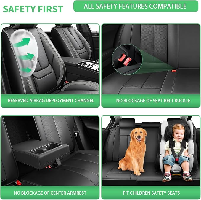 Fit HRV Car Seat Covers for Honda HR-V 2016-2024 2025 2026 - Upgraded Premium Waterproof & Breathable Leather, Airbag Compatible, All-Weather Seat Cushion Protector (Full Set, Black-Grey)