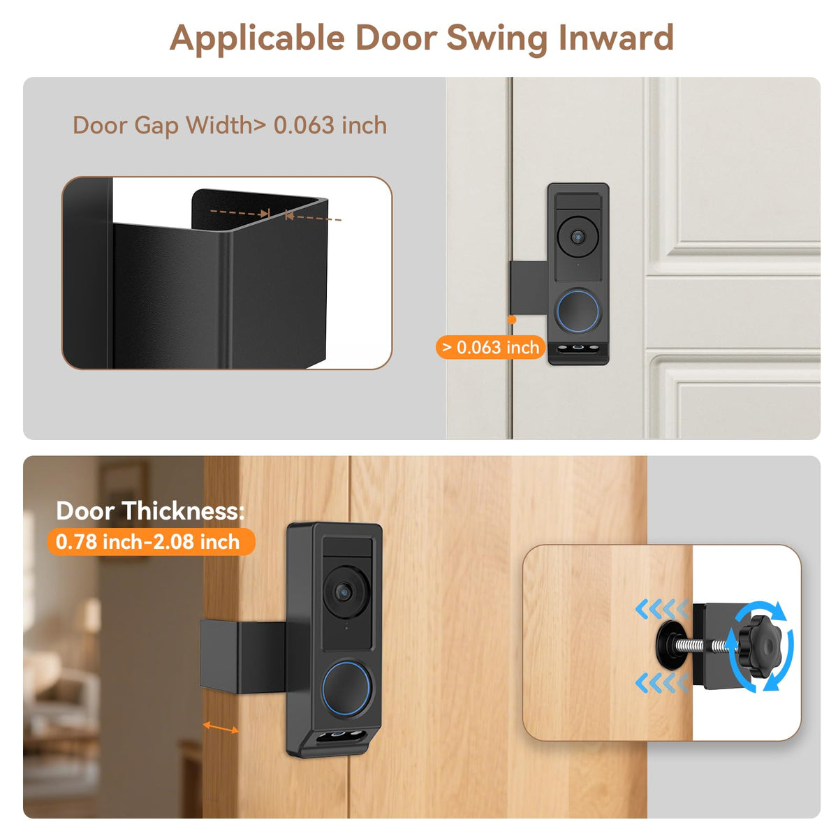 Anti-Theft Video Doorbell Mount for Eufy E340 Camera, No-Drill Adjustable Mounting Bracket Holder Accessories for Eufy Doorbell Camera Mount, Apartment Door Bell Kits for Home Rentals Room (Black)