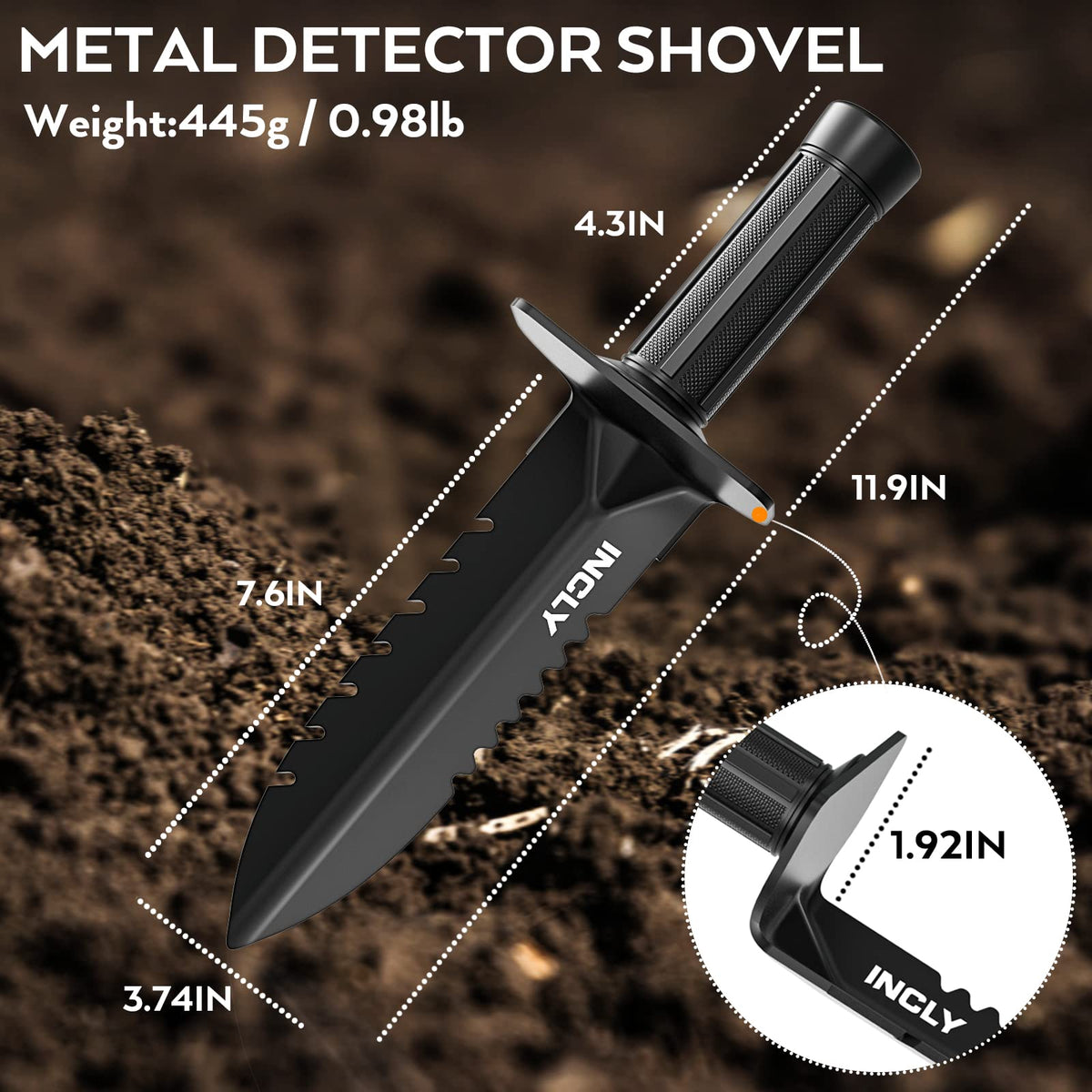 INCLY Metal Detector Shovel, Heavy Duty Double Serrated Edge Digging Tool