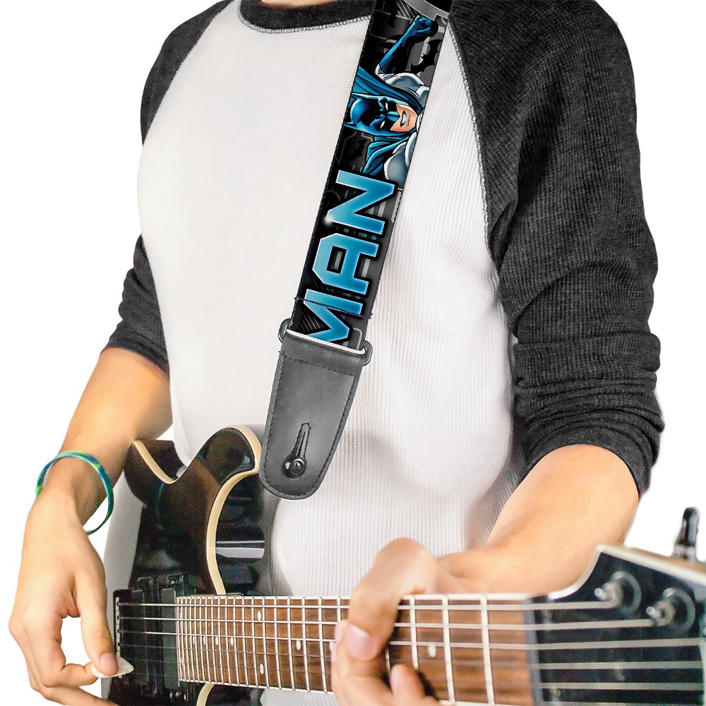 Buckle-Down Batman Guitar Strap, Bat Signal Close-Up, Black, Gray & Blue