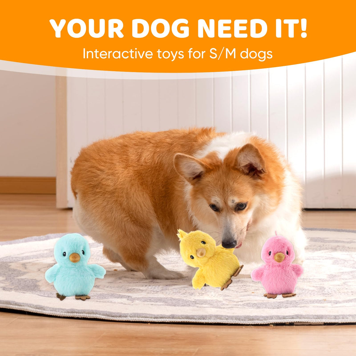 Sew Butiful 3PCS 6'' Squeak Plush Toy Chicken for Small, Medium Dogs