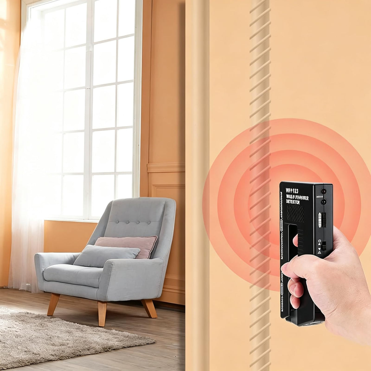 High-Sensitivity Wall Scanner & Metal Detector - Adjustable Alert for Pipes and Wires - Multifunctional Stud Finder for Adults - Durable Plastic Design (Black, Model WPP123)