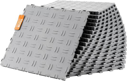 VEVOR Garage Tiles Interlocking, 12 x 12 x 0.53 inch 50 Pack Garage Floor Covering Tiles, Non-Slip Double-Sided Texture Garage Flooring Tiles, for Garages, Basements, Repair Shops, Silver