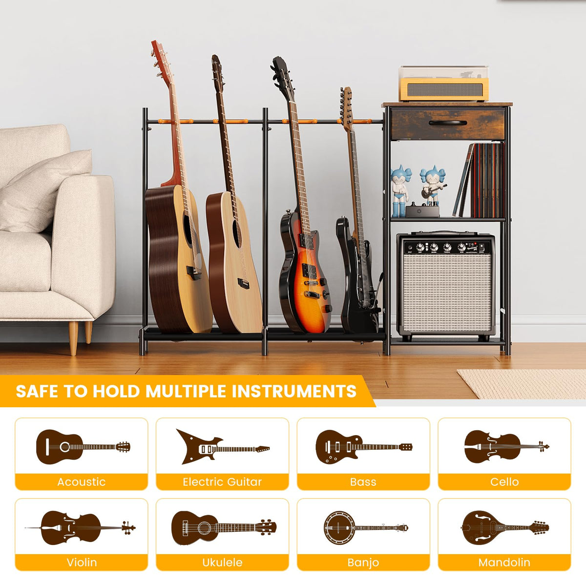4 Tier Adjustable Multi Electric Guitar Stand for Home Music Studio