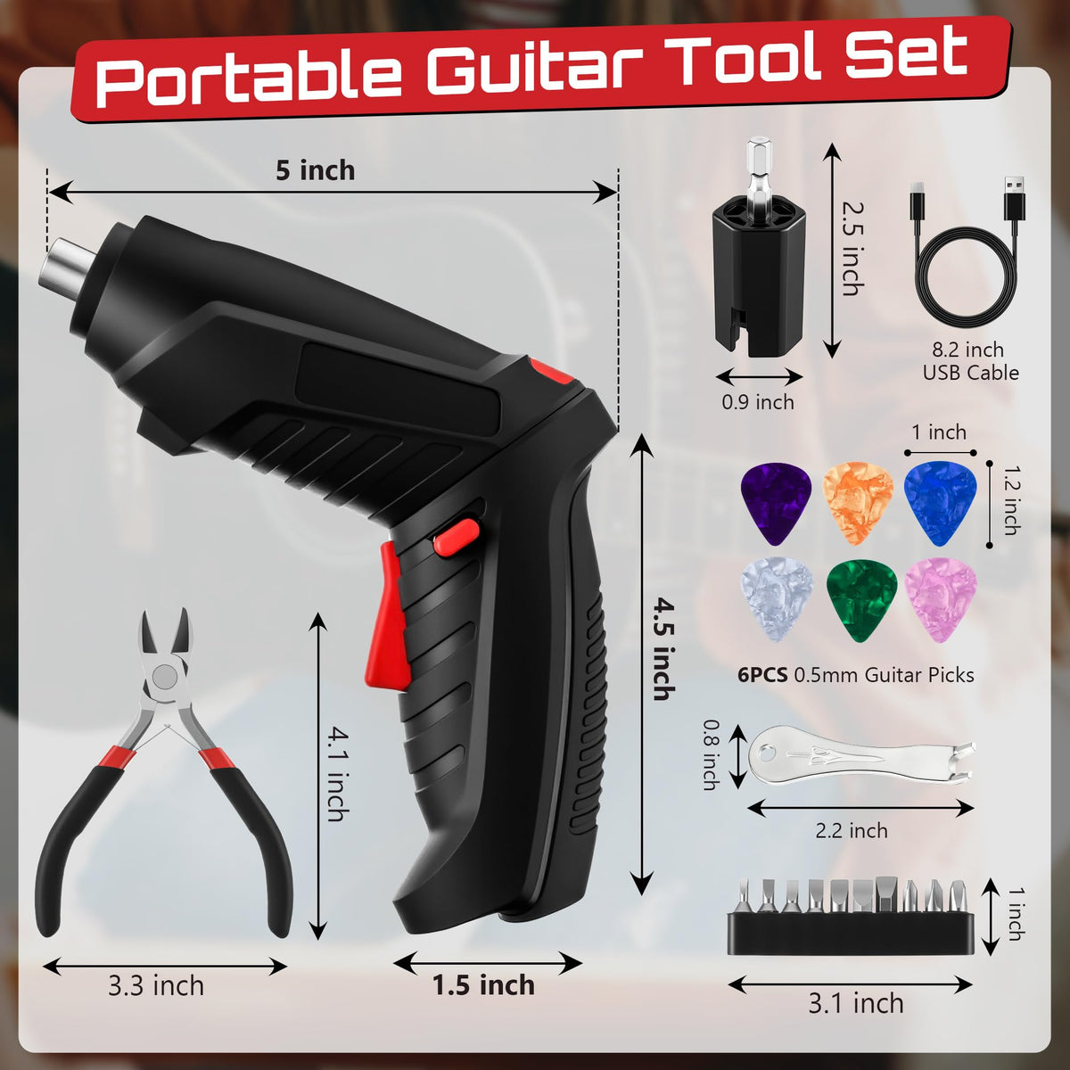 Dunkive Guitar Tool Set, String Cutter, Bridge Pin Puller, Standard Kit
