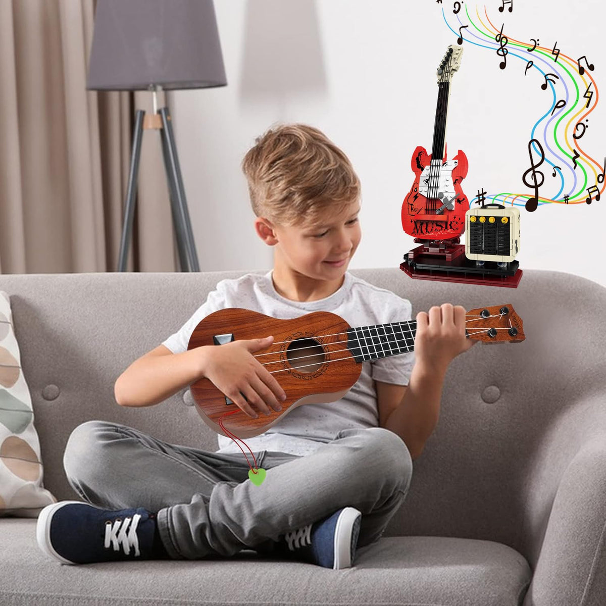 XYDongtong Guitar Music Interactive Building Set for Music Lovers, DIY Guitar Model Toy Compatible with Lego，Reverb Amplifier & Authentic Accessories, Perfect Way to Rock Gift Giving.