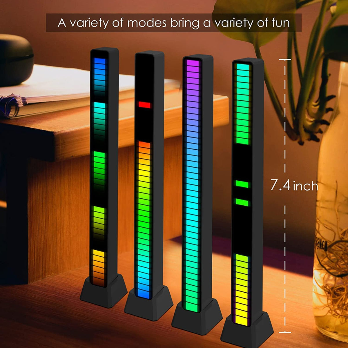 Soulpunk RGB Rechargeable Sound Control Light, Voice-Activated Pickup Music Rhythm Lights, Creative Colorful LED Ambient Light, with 15 Modes Music Sync 32-Bit Audio Spectrum for Car（4 Pack-App）