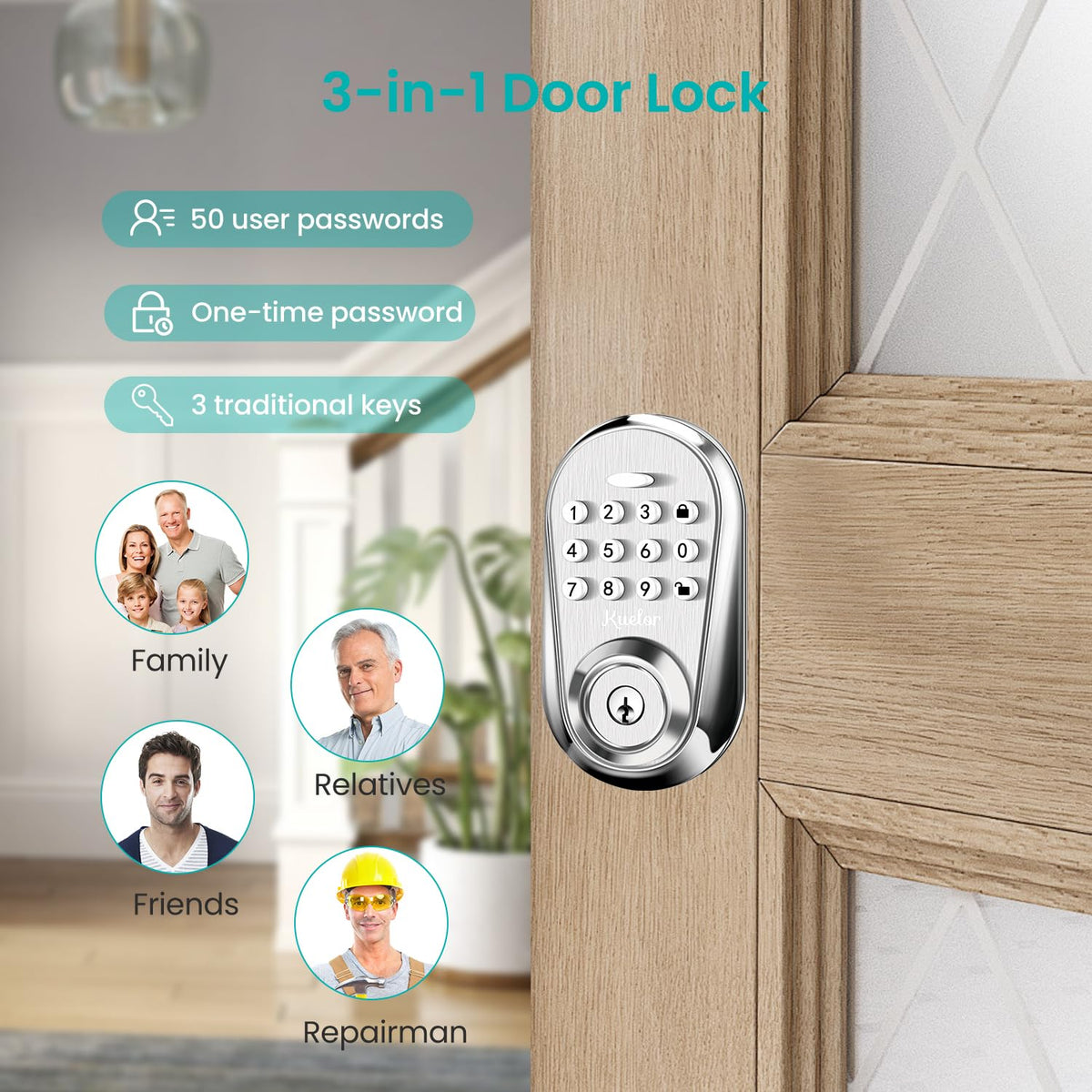 Keyless Entry Door Lock with Keypad Smart Deadbolt for Front Door (Silver)