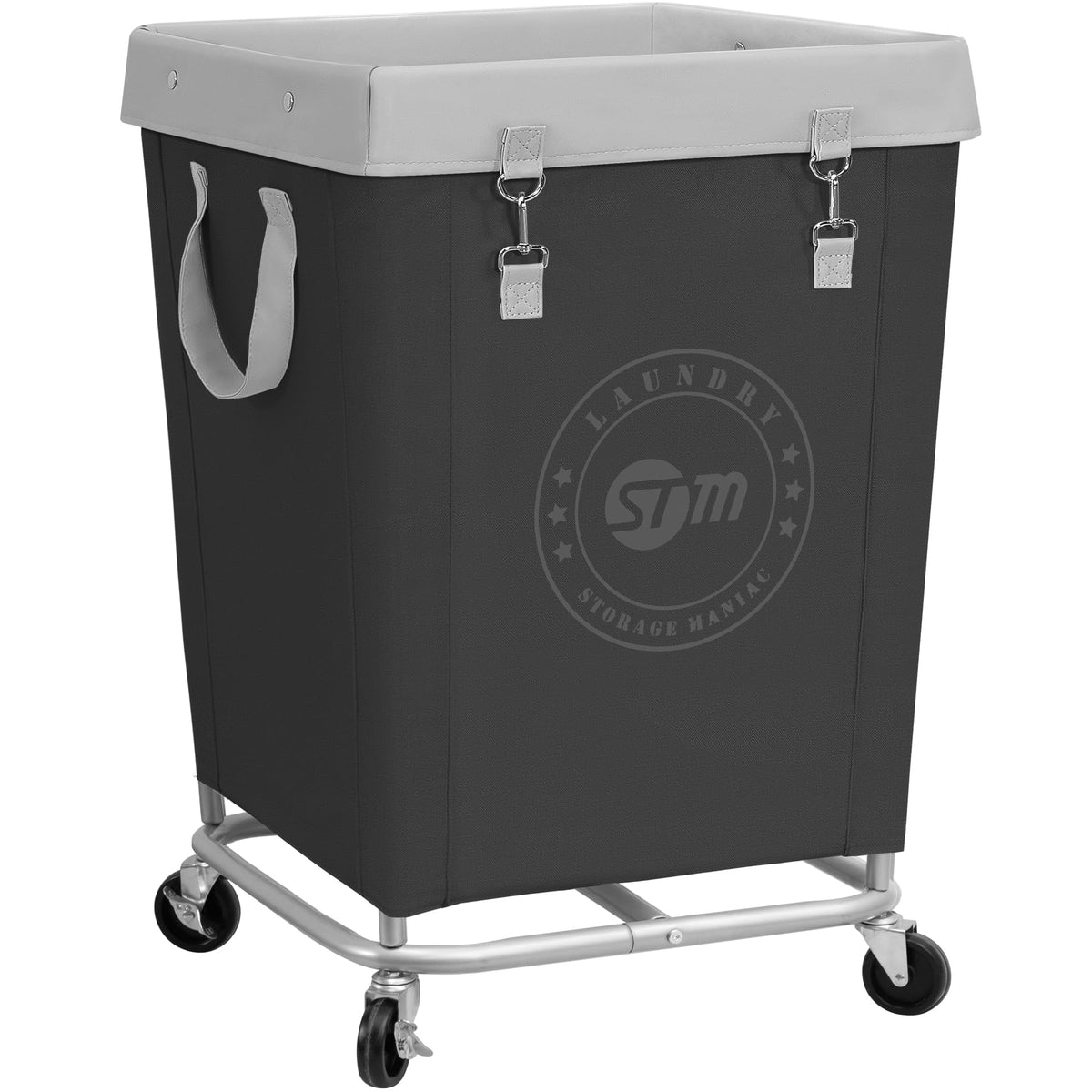 STORAGE MANIAC Commercial Laundry Hamper with Heavy Duty Steel Frame, 160 L Industrial Laundry Basket Cart with Wheels for Hotel, Home, Laundry Room, 17.72''L x 17.72''W x 30.91''H, Medium Black