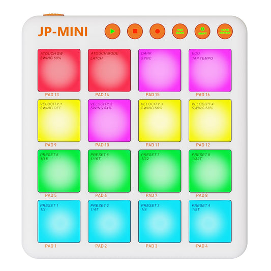 Mini Wireless MIDI Controller Pad for Beat Making & DJ Performance, 16 RGB Velocity Pads with Aftertouch, Bluetooth & USB MIDI, PC/Mobile App Customizable for Studio, Live & Mobile Music Production