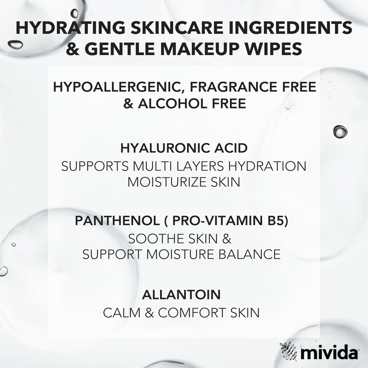 mivida Hypoallergenic Makeup Remover Wipes Bulk with Hyaluronic Acid, Dermatologist Tested, Alcohol & Fragrance Free Make Up Wipes for Sensitive Skin, Make Up Remover (4 Packs x 50 Wipes) 200ct