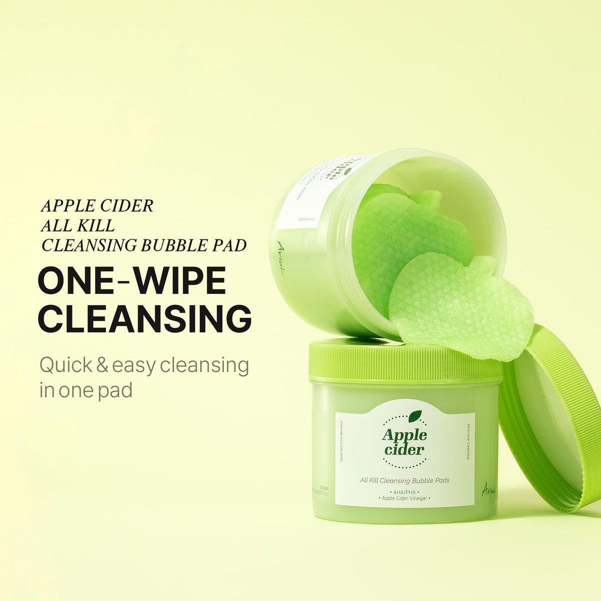 Ariul Apple Cider All Kill Cleansing Bubble Pad – Exfoliating Wipe-Off Face Cleanser, Pore & Dead Skin Care, Korean Skincare (60 Pads)