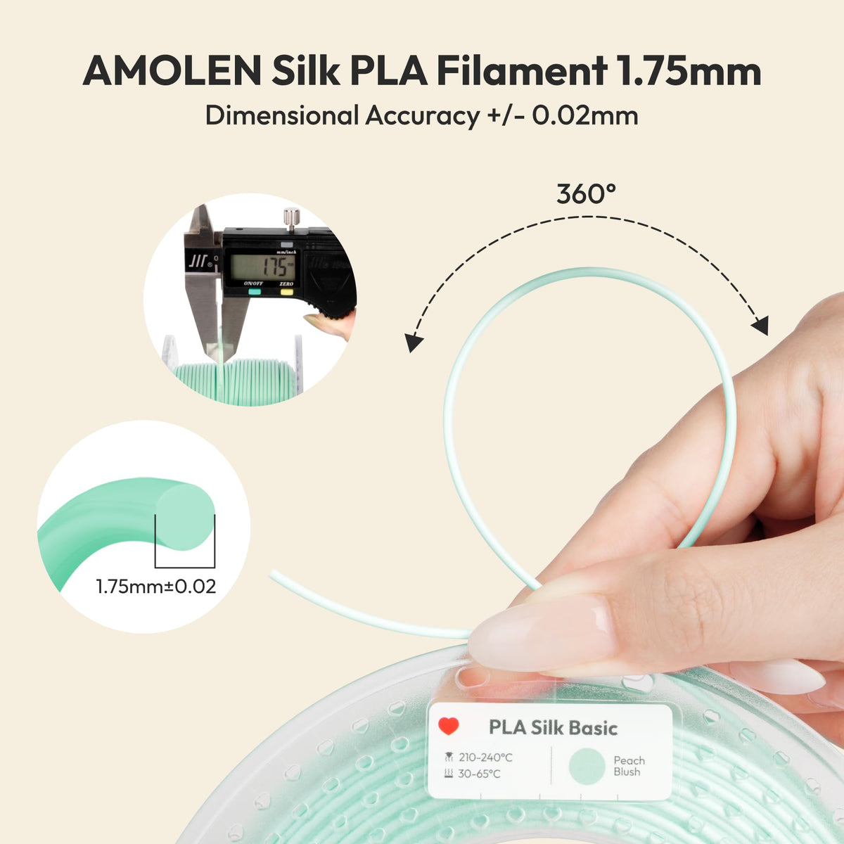AMOLEN Silk 3D Printer Filament Bundle, Pastel 4-Pack, 200g x 4 Spools