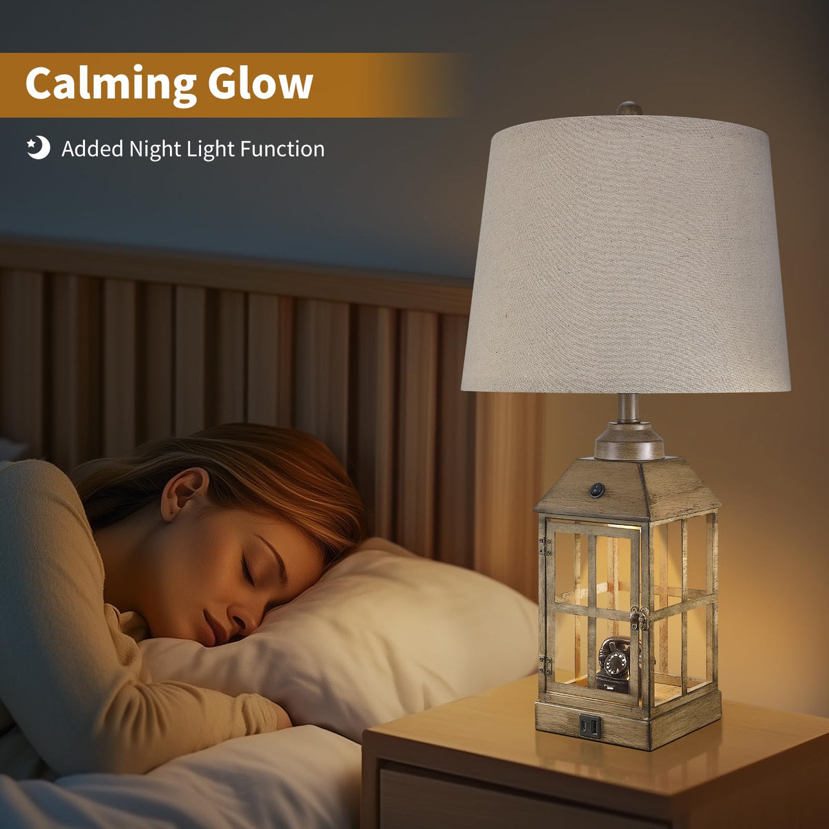 Lovlast 25" Farmhouse Table Lamps Set of 2 for Bedroom Living Room (Wood)