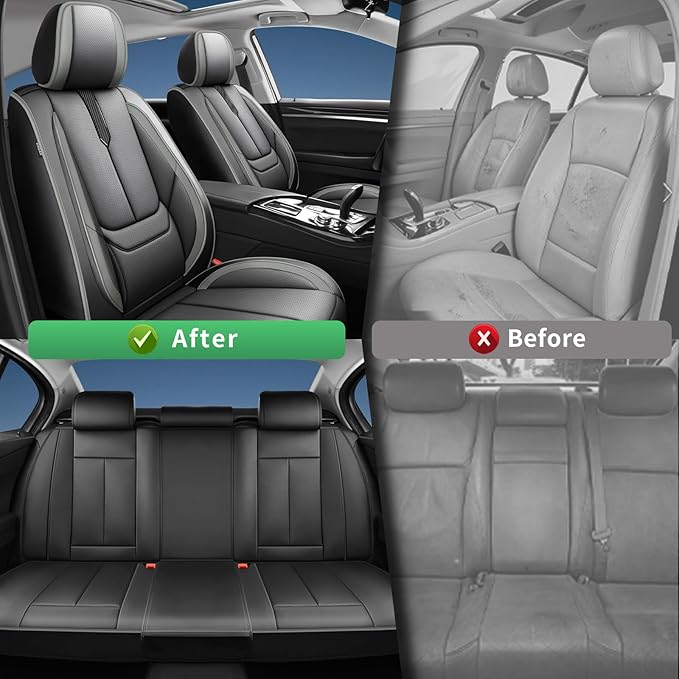 Fit Impreza Car Seat Covers for Subaru Impreza 2004-2024 2025 2026-Upgraded Premium Waterproof & Breathable Leather,Airbag Compatible,All-Weather Seat Cushion Protector,Full Set,Black-Grey
