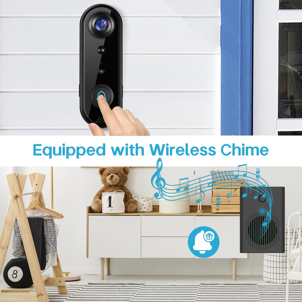 Taishixing HD Wireless Video Doorbell Camera with Chime, Smart Human Detection, Real-time Alert, FHD Night Vision, Two-Way Audio, IP65 Waterproof, 2.4Ghz WiFi, SD Card Storage/Cloud Storage