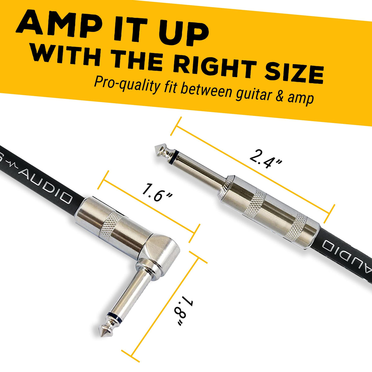 GLS Audio Instrument Cable - Amp Cord for Bass & Electric Guitar - Straight to Right Angle 1/4 Inch Instrument Cable - Black/Grey Braided Tweed, 20ft (Pack of 2)