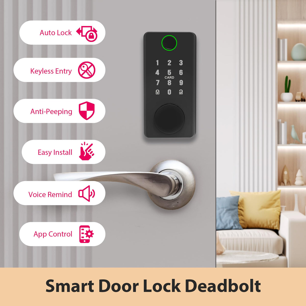 Heart of Tafiti Smart Door Lock Deadbolt with Digital Keypad, Keyless Entry and Fingerprint Lock for Front Door, Bluetooth Electronic Lock with APP Control, Anti-Peeping Password
