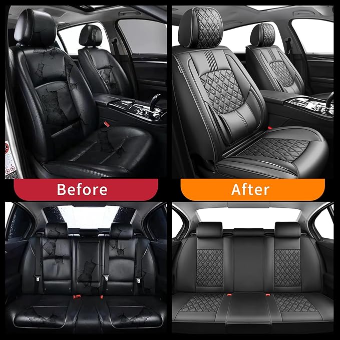 Fit Ridgeline Car Seat Covers for Honda Ridgeline 2007-2025 2026 - Upgraded Premium Waterproof & Breathable Leather, Airbag Compatible, All-Weather Seat Cushion Protector (Full Set, Black)