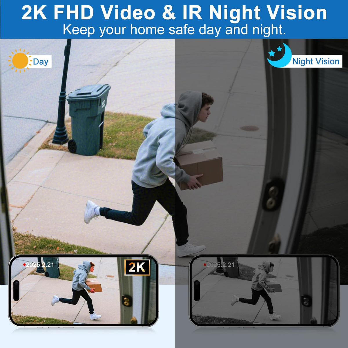 Doorbell Camera Wireless,Head-to-Toe Video - No Subscription Required,2K HD Live View,Two-Way Talk,Smart Video Doorbell with Chime,Motion Alerts,Compatible with Alexa &Google(2.4G WiFi)
