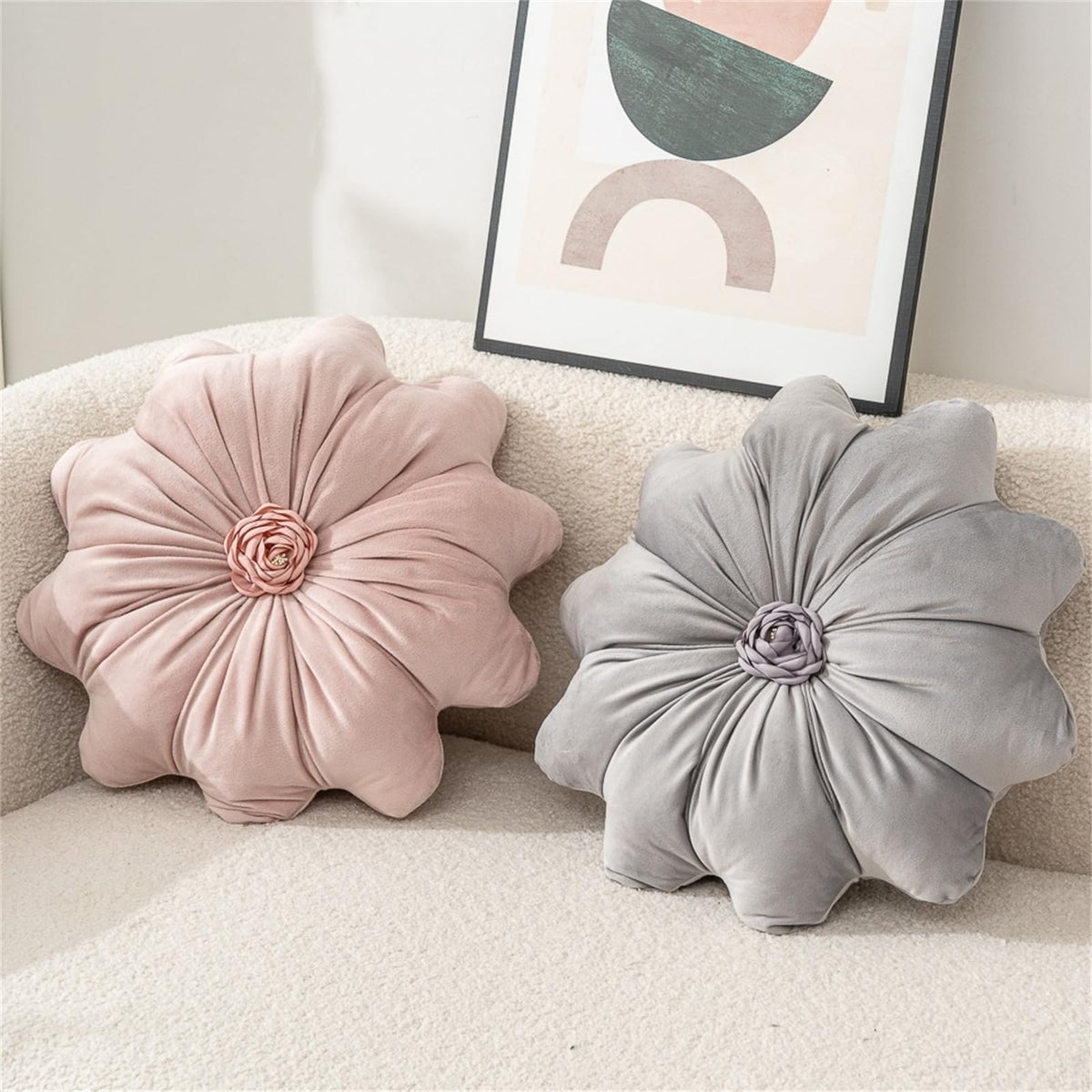 Jackcsale 15.7" Flower Throw Pillow Velvet Blue Pillow Cushion Flower Shaped Sofa Decorative Throw Pillow Soft Velvet Couch Chair Cushion for Living Room Bedroom Farmhouse
