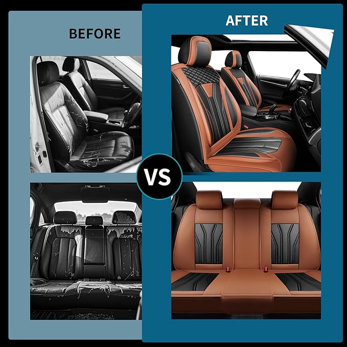 Fit Frontier Car Seat Covers Premium Leather for Nissan Frontier 2009-2025 2026. Waterproof， Breathable, Scratch-Resistant & All-Weather Seat Cushion Protector（Full Set,Brown&Black