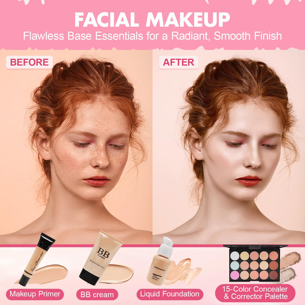 Makeup Kit for Teens & Girls, Makeup Gift Set for Beginners Teenager, Makeup Essential Bundle Includes Foundation Eyeshadow Contour Palette Lipstick Eyeliner Mascara Cosmetic Brush Set