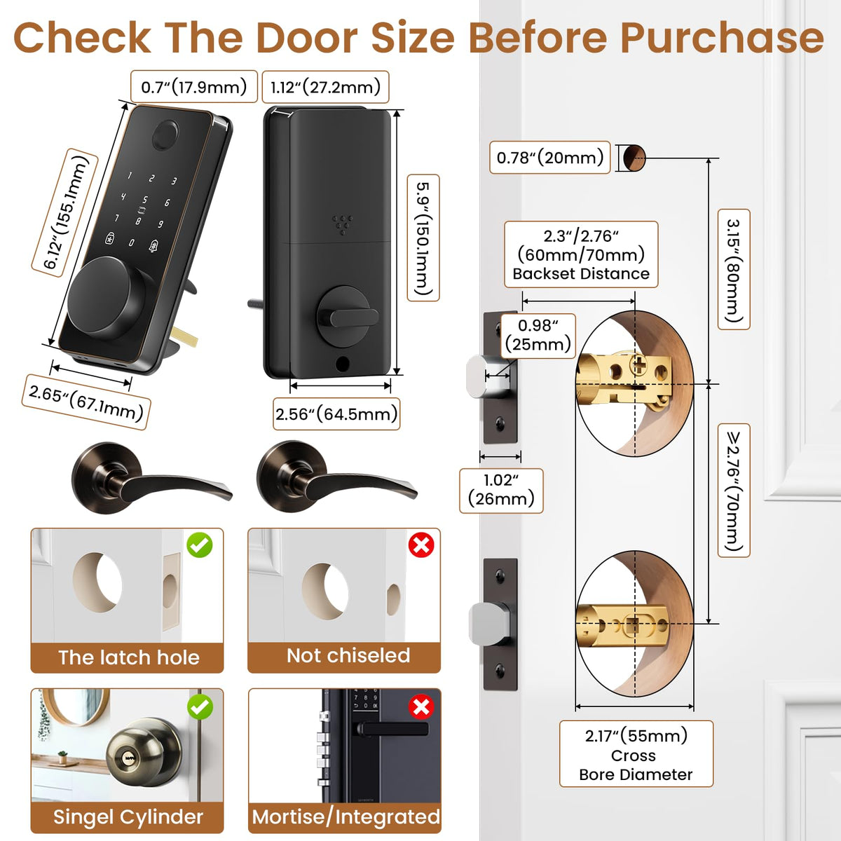 Keyless Entry Door Lock with 2 Handles, Biquole Electronic Keypad Deadbolt