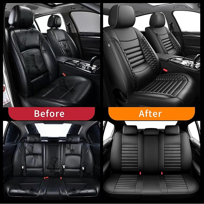 Fit Insight Car Seat Covers for Honda Insight 2010-2021 2022-Upgraded Premium Waterproof & Breathable Leather, Airbag Compatible, All-Weather Seat Cushion Protector (Full Set, Black)
