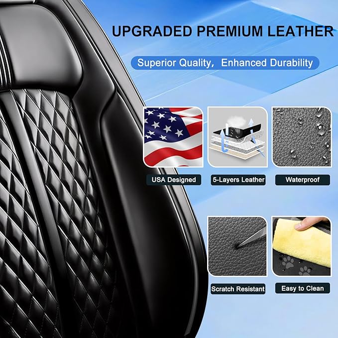 Fit Insight Car Seat Covers (Front Pair) for Select Honda Insight 2010-2022, Premium Full Coverage Leather, Airbag Compatible& Scratch-Resistant, Waterproof & All Weather Seat Protector, Black