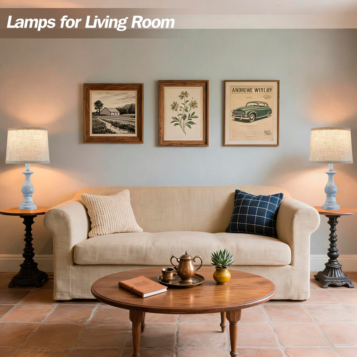 Table Lamps Set of 2, 18.5" Vintage Bedside Lamps for Bedroom Living Room