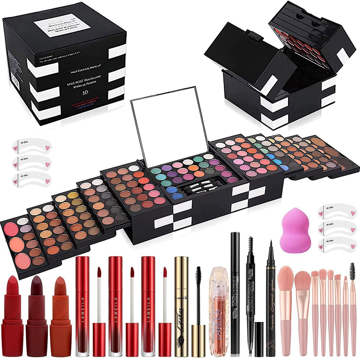 148 Colors Makeup Pallet,Professional Makeup Kit for Women Full Kit,All in One Makeup Sets for Women&Beginner,include Eyeshadow,Lipstick,Eyeliner,Concealer,makeup brush(045 Set-Black)