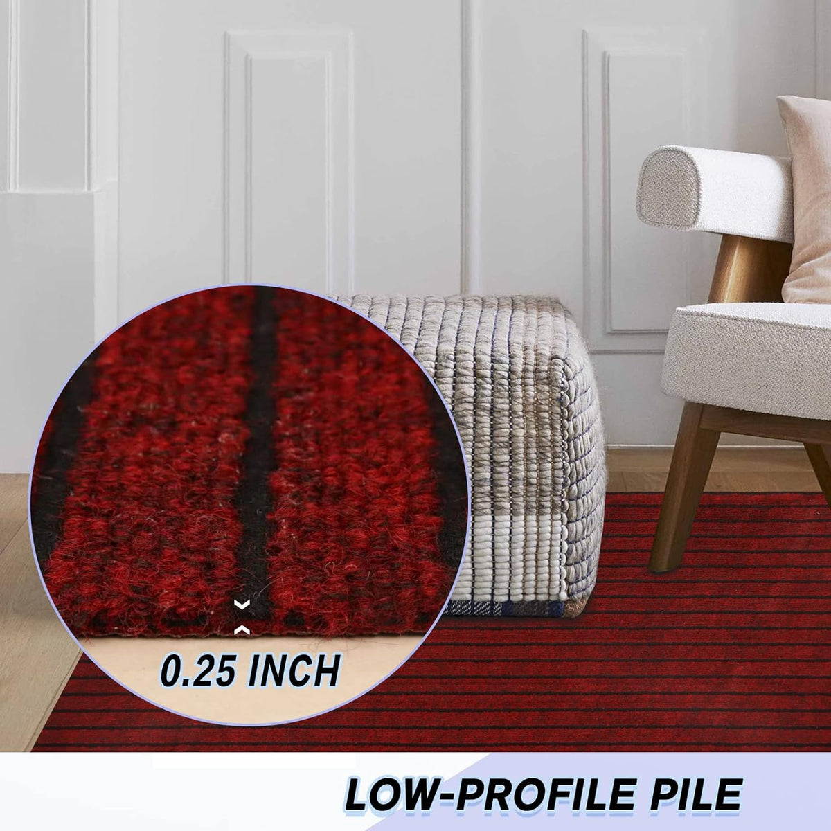 Custom Size Backed Non-Slip Area Rugs Runner, Easy Clean, Waterproof Runner Rugs for Hallway Entryway, Kitchen, Laundry, 4FT x 37FT, Red Stripe