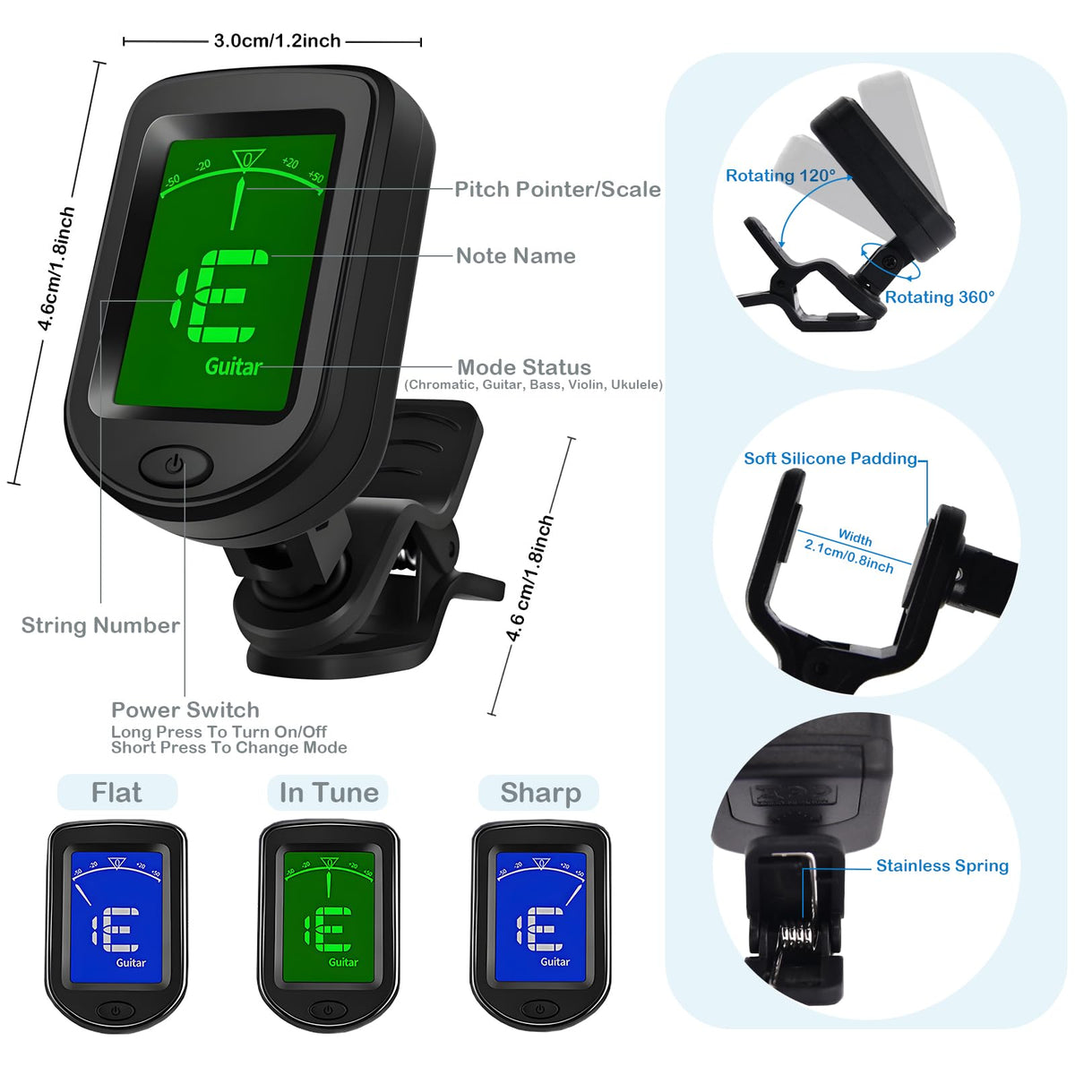 Histacy Guitar Accessories Kit: Clip-On Guitar Tuner, 3-in-1 Capo, 30 Picks & Storage for Acoustic, Electric Guitar, Bass & Ukulele, All-in-One Perfect Guitar Gift Set for Men & Beginners & Pros