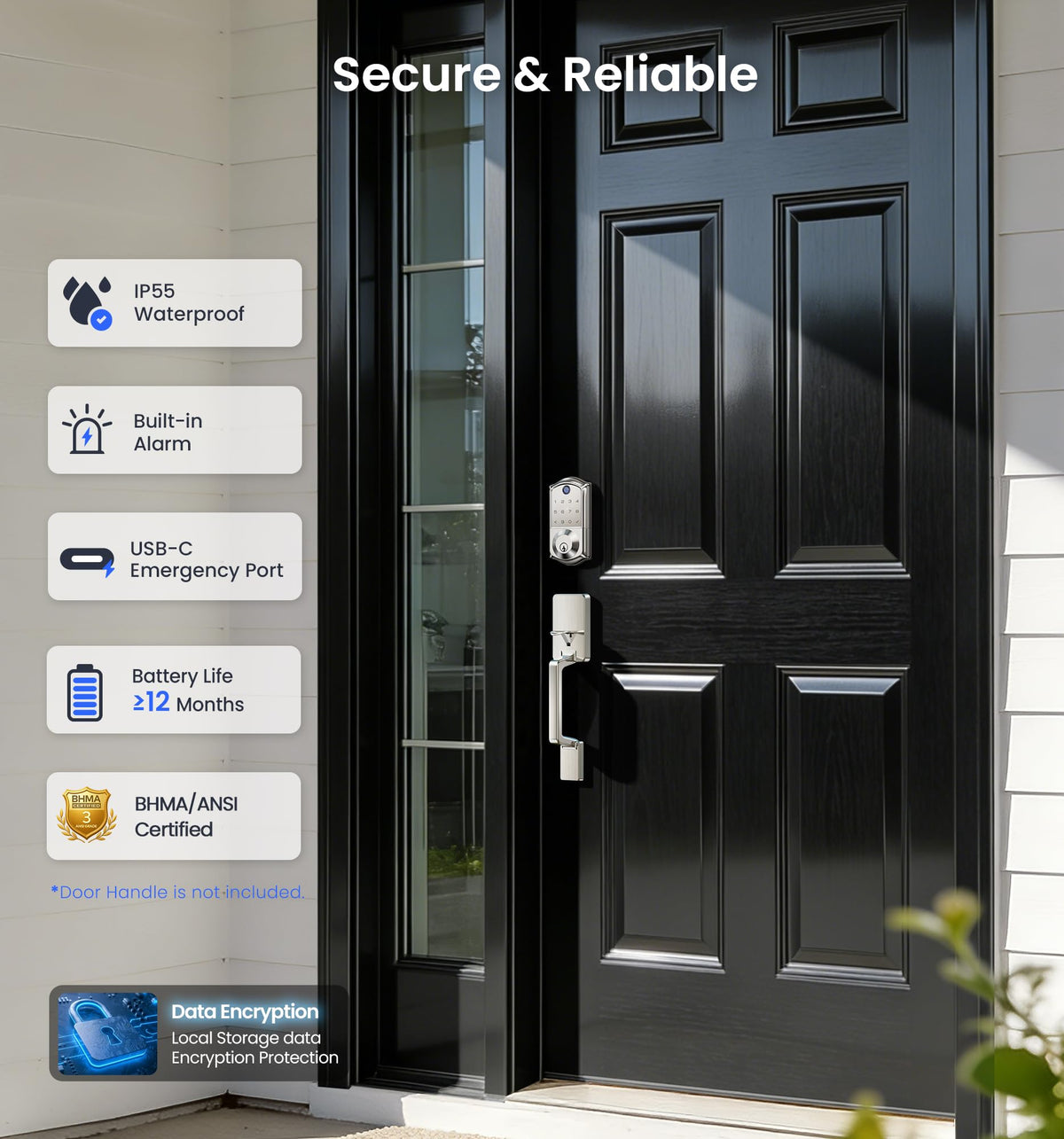Veise VE017 Fingerprint Smart Door Lock with App Control, Satin Nickel