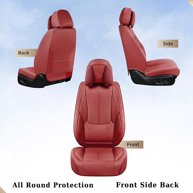 Coverado Universal Seat Covers Front, Universal Seat Covers for Cars, 2-Pack Waterproof Nappa Leather Car Seat Covers with Head Pillow, Auto Protectors Fit for Most Sedans SUV Pick-up Truck-Red