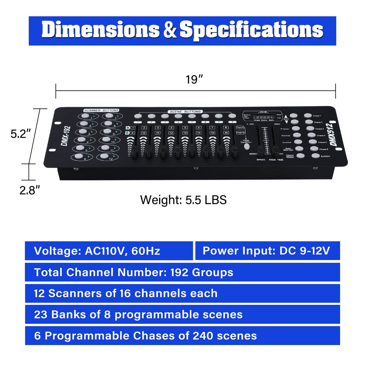 TCFUNDY DMX 512 Controller, 192 Channel DMX Light Controller Stage Lighting Console for Party DJ Disco Lights Show Night Club
