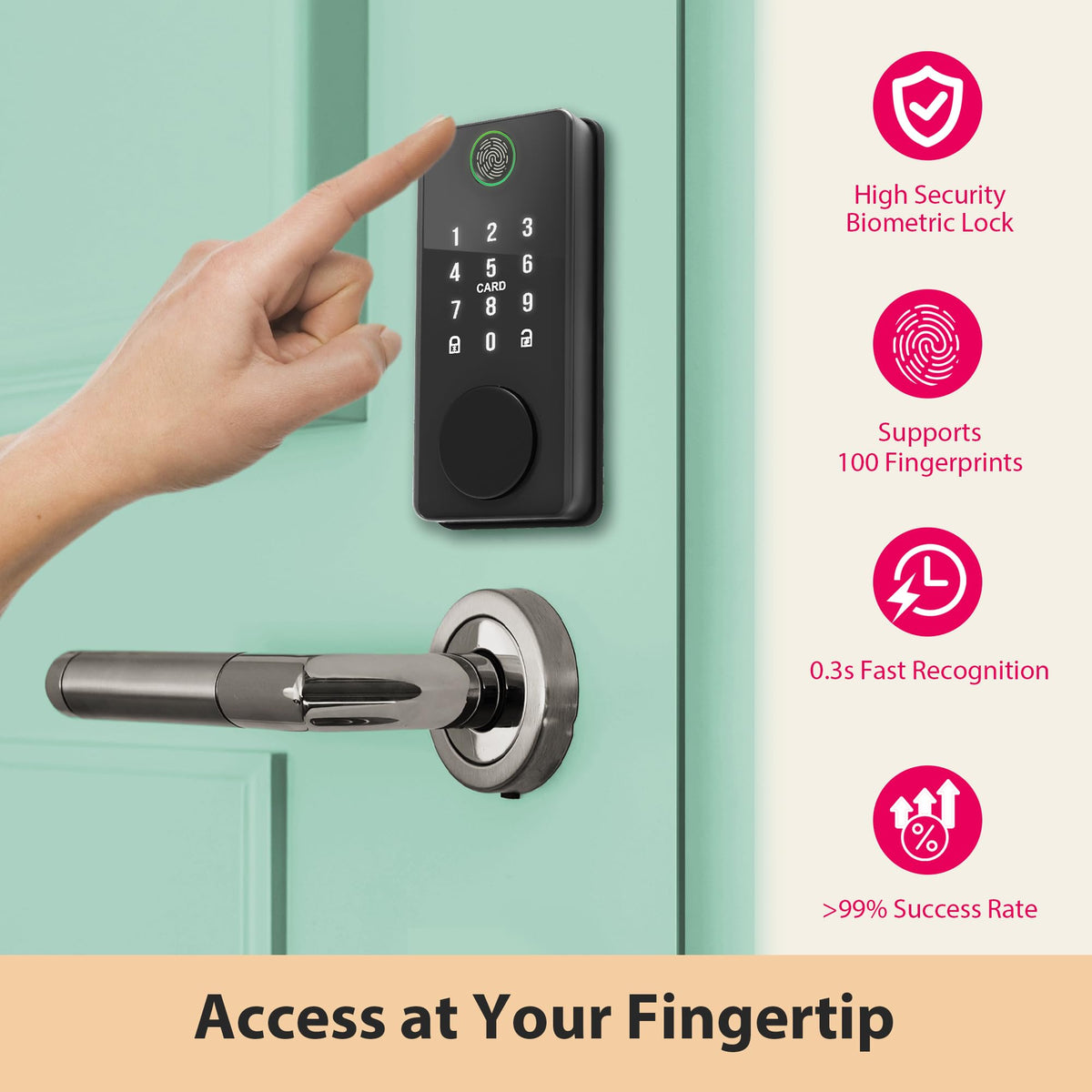 Heart of Tafiti Smart Door Lock Deadbolt with Digital Keypad, Keyless Entry and Fingerprint Lock for Front Door, Bluetooth Electronic Lock with APP Control, Anti-Peeping Password