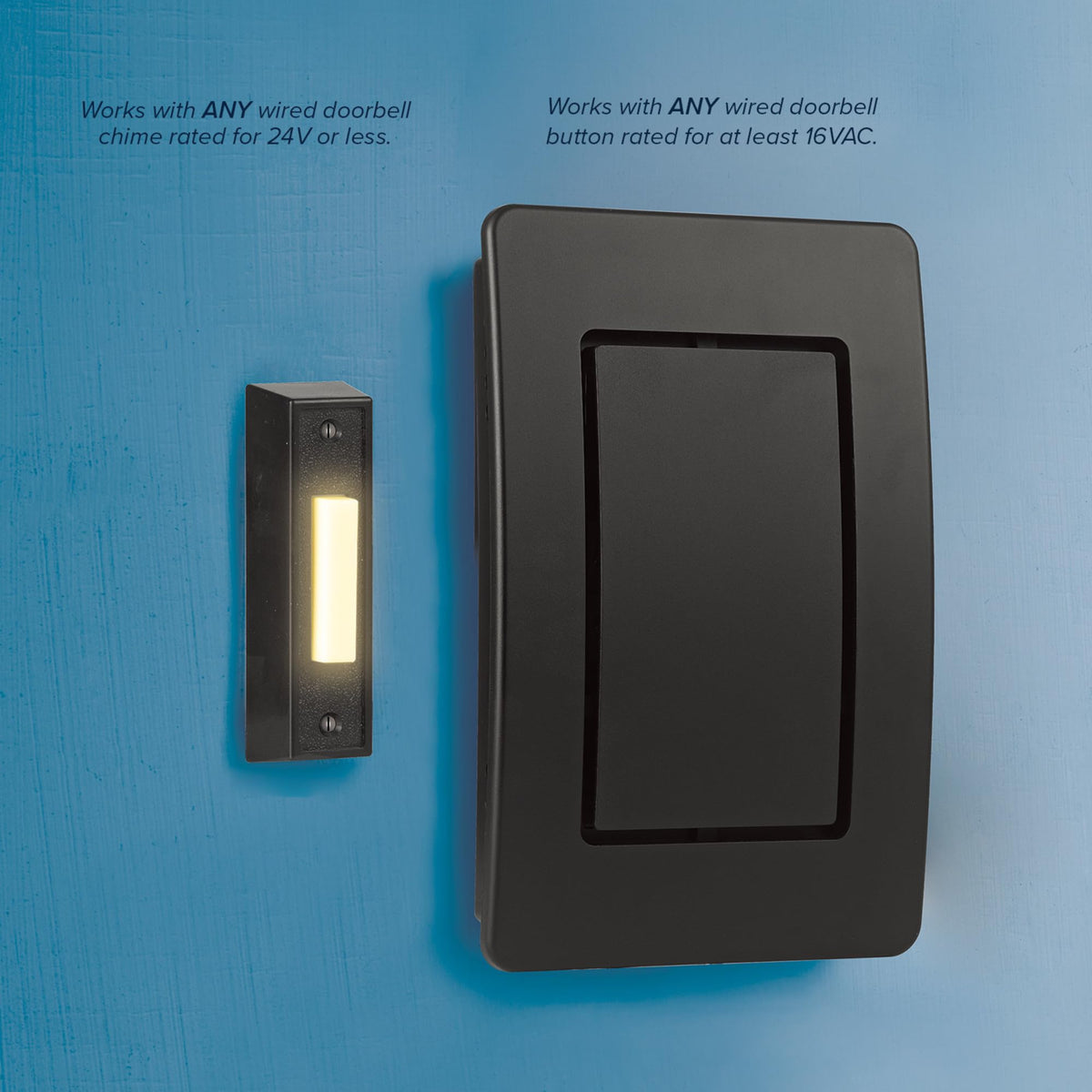 Heath Zenith Wired Mechanical Doorbell Chime Kit, 2-Melody Ding-Dong or Ding, Lighted Push Button, Black Plastic, Hardwired, 85dB, 18000204