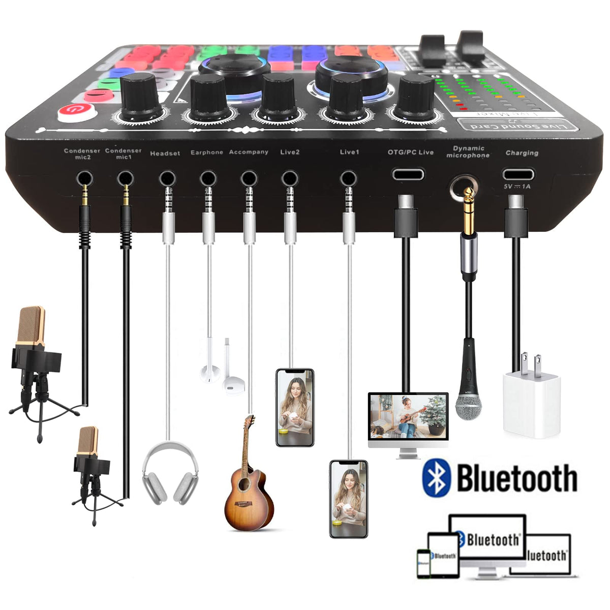 KILOGOGRAPH Podcast Sound Board - Music DJ Mixer Board, Sound Card F999
