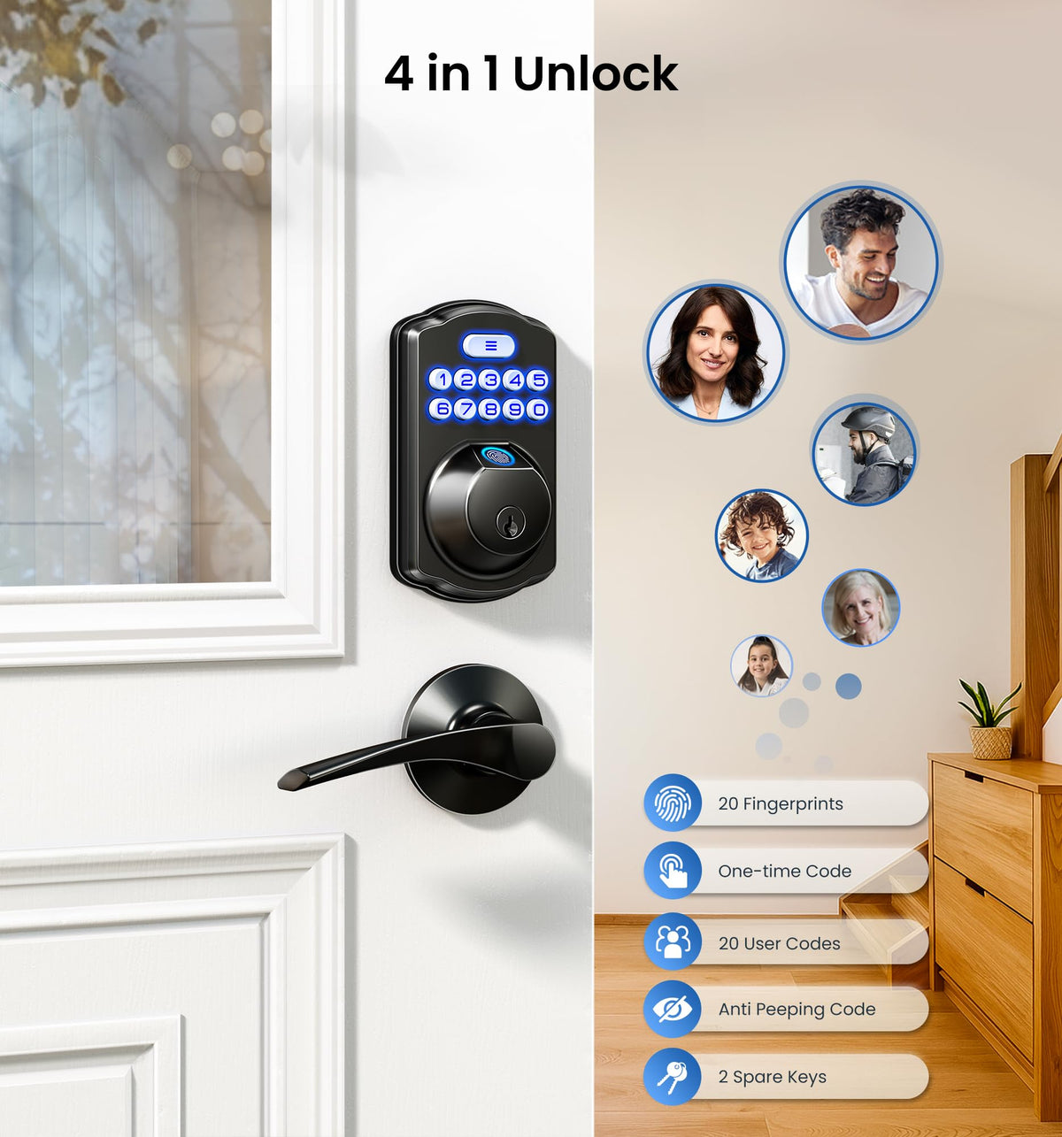 Veise KS02A Fingerprint Door Lock, Keypad Deadbolt, Matte Black