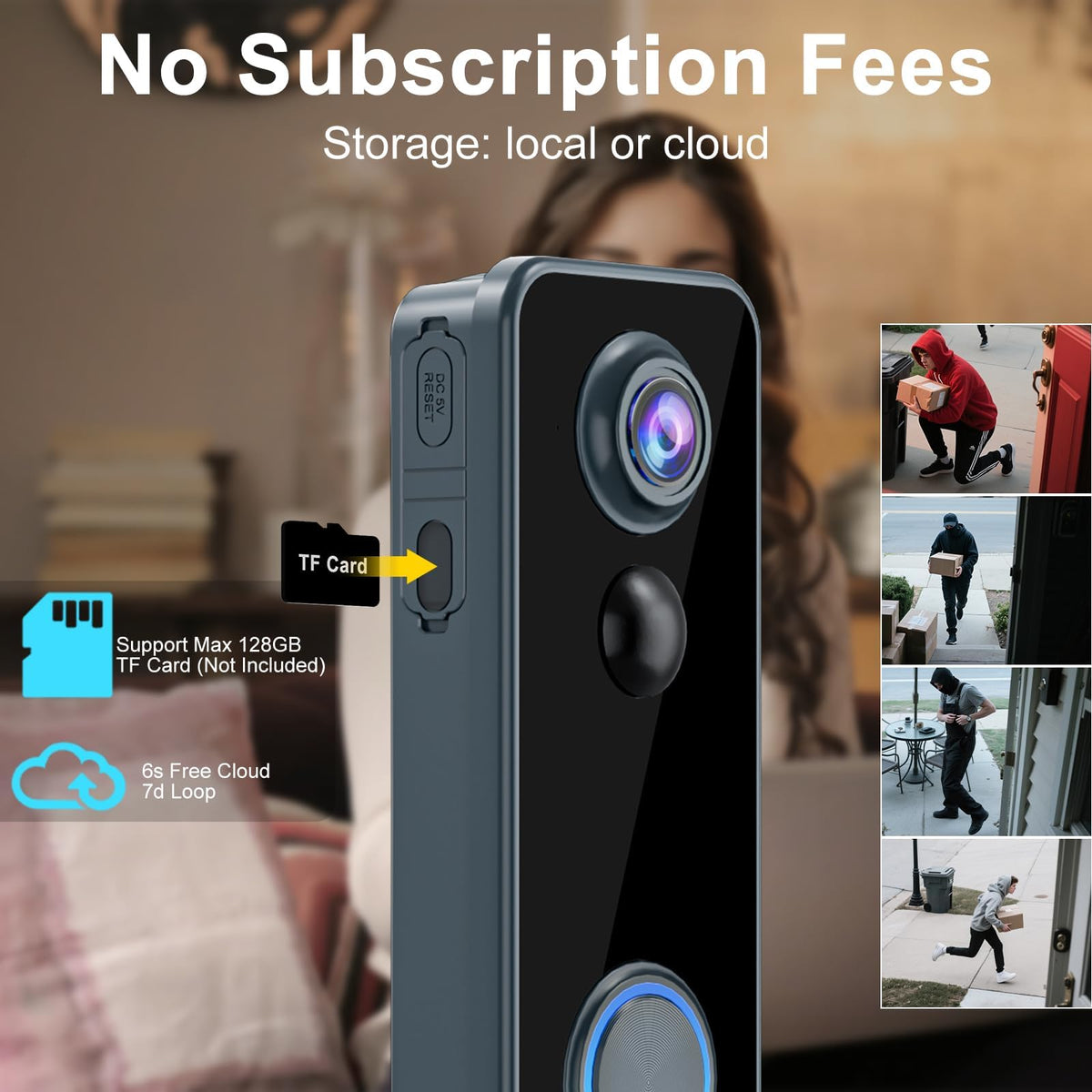 Doorbell Camera Wireless,Head-to-Toe Video - No Subscription Required,2K HD Live View,Two-Way Talk,Smart Video Doorbell with Chime,Motion Alerts,Compatible with Alexa &Google(2.4G WiFi)