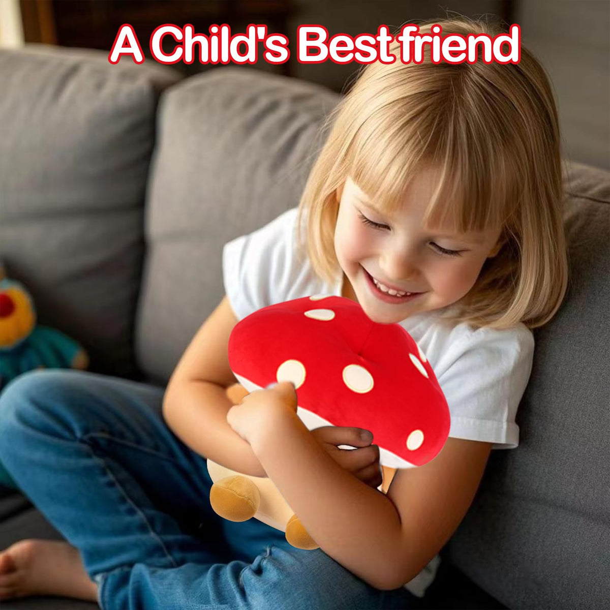 Nuokin Mushroom Plush Toys 12 inch Cute Stuffed Mushroom Pillow Stuffed Toy Birthday Present Home Decor Halloween for Kids (Small red)