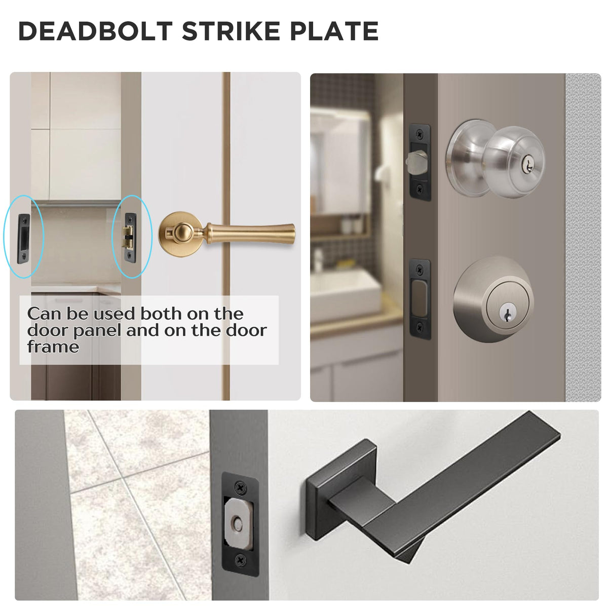 2 Pk Upgrade Large Hole Deadbolt Restorer Strike Plates, Stainless Steel Round Corner Latch Strike Plate with Wood Dowel Strips,Universal Backplate for Home Door Easy Repair Misalignment（Matte Black）