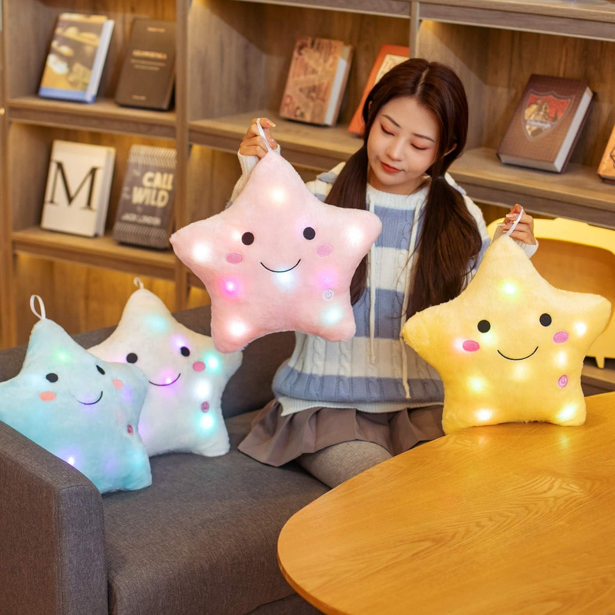 DearSun 13.8" Light Up Twinkle Star Pillow, LED Star Plush Pillow with Colorful Night Lights, Soft Glowing Stuffed Star Toy Cute Throw Pillow for Kids, Birthday Gift, Bedroom, Nursery(Pink)