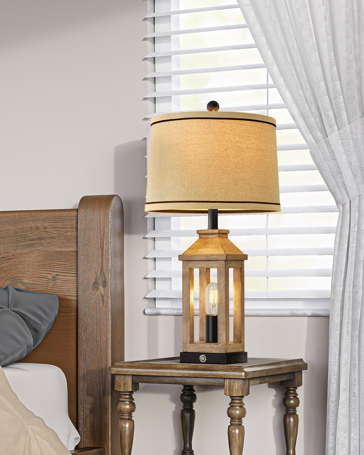 G-SAFAVA 23.75" Farmhouse Table Lamps USB A+C Charging Ports 3-Way Dimmable