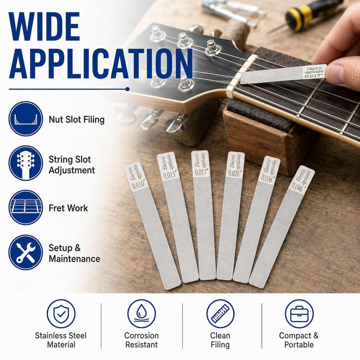 6Pcs Guitar Nut Files Fret Crowning Slot Filing Tool Kit for Acoustic Guitar Electric Guitar Bass Ukulele, Stainless Steel Luthier Repair Tool Set (for electric 10-46)