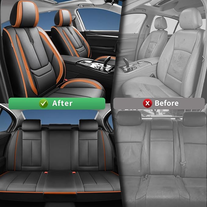 Fit Insight Car Seat Covers for Honda Insight 2010-2021 2022-Upgraded Premium Waterproof & Breathable Leather,Airbag Compatible,All-Weather Seat Cushion Protector,Full Set,Black-Brown