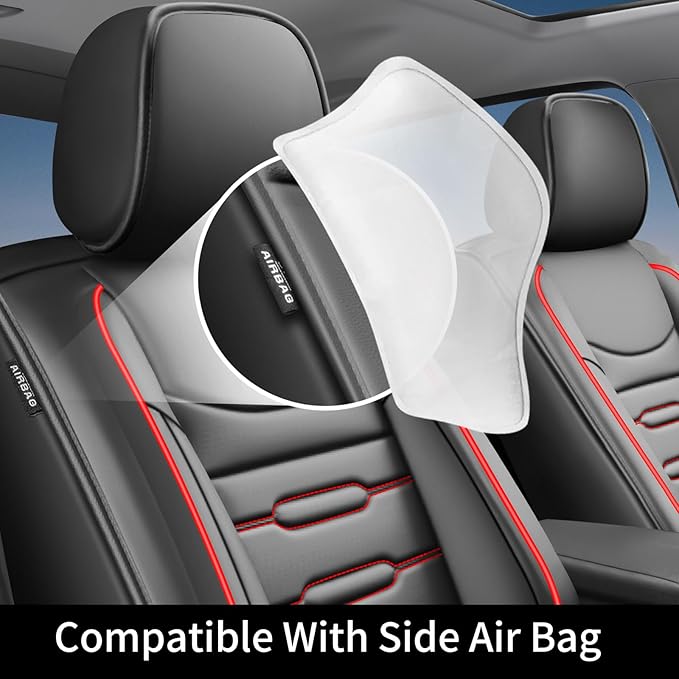 Fit Venue Car Seat Covers for Hyundai Venue 2020-2024 2025 2026 - Upgraded Premium Waterproof & Breathable Leather, Airbag Compatible, All-Weather Seat Cushion Protector (2 Front/Black+Red)